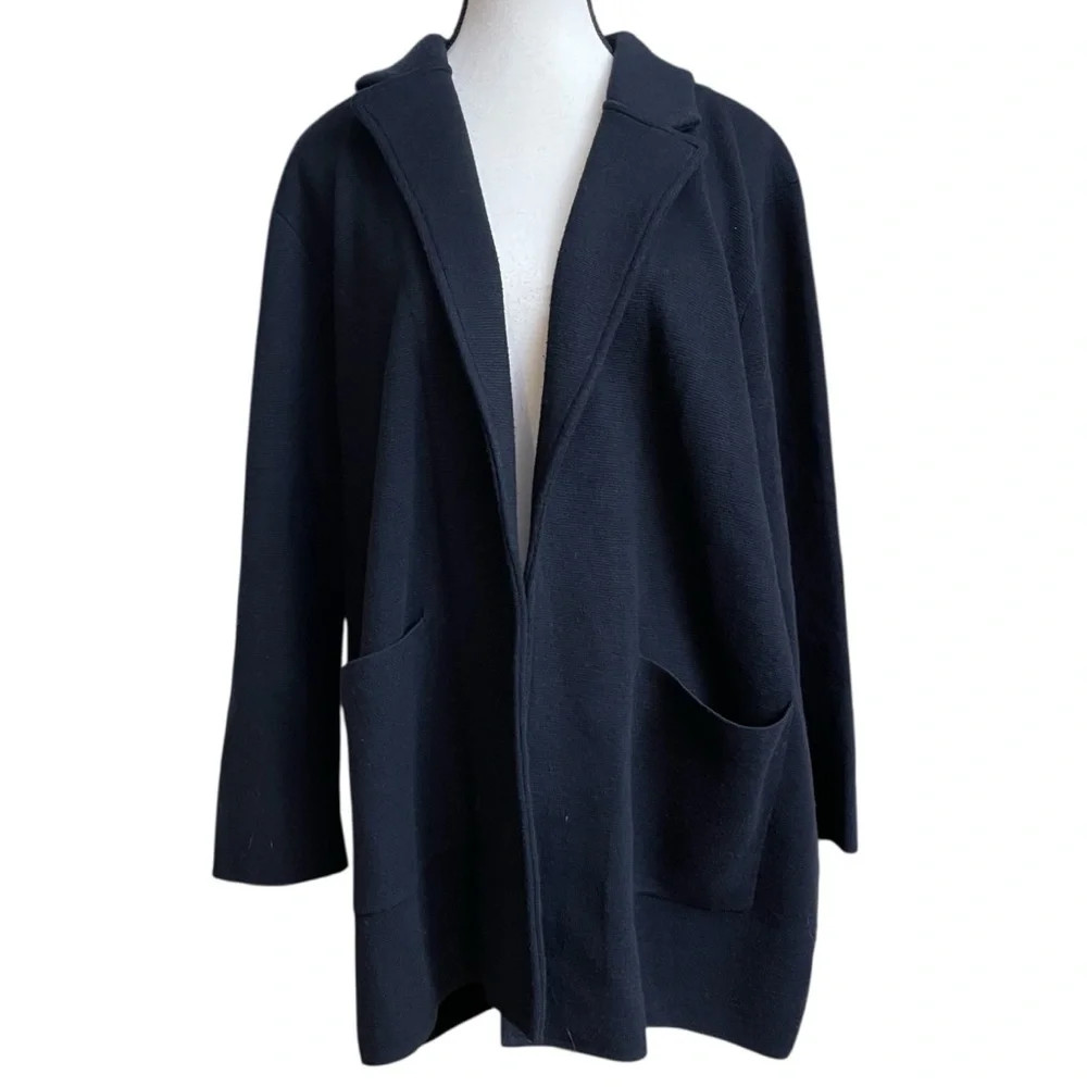 J.Crew Black Wool‎ Blend Open Cardigan Blazer Jacket XXL Plus Sz Minimalist Chic